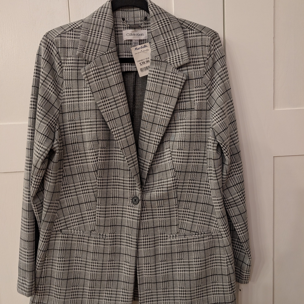 Calvin Klein Women's Gray Plaid Blazer